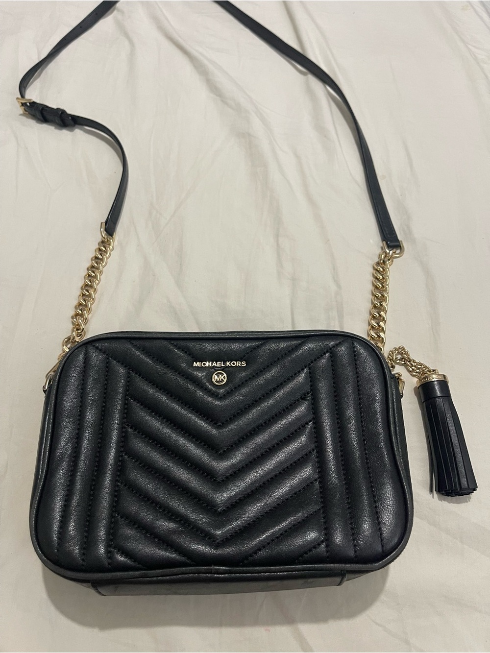 Michael Kors Black Quilted Leather Crossbody Bag with Tassel